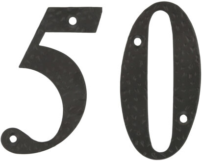 amig Huisnummer 50 - massief gesmeed staal - 10cm - incl. bijpassende schroeven - zwart