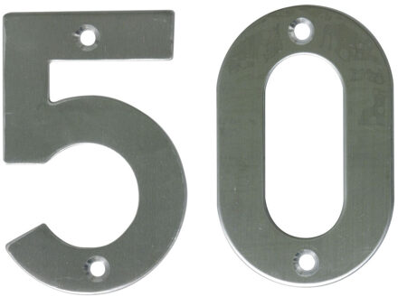 amig Huisnummer 50 - massief Inox RVS - 10cm - incl. bijpassende schroeven - zilver - Huisnummers Zilverkleurig