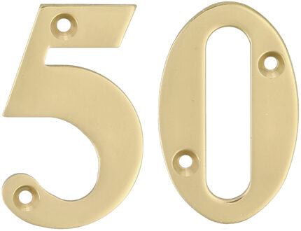 amig Huisnummer 50 - massief messing - 10cm - incl. bijpassende schroeven - gepolijst - goudkleur