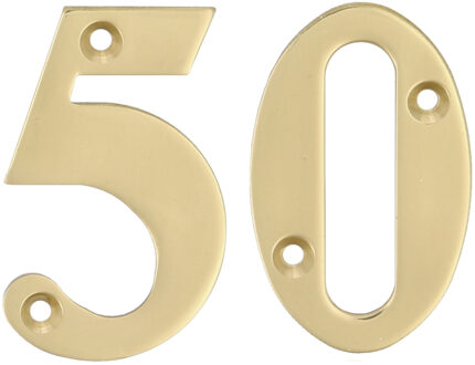 amig Huisnummer 50 - massief messing - 5cm - incl. bijpassende schroeven - gepolijst - goudkleur