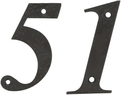 amig Huisnummer 51 - massief gesmeed staal - 10cm - incl. bijpassende schroeven - zwart