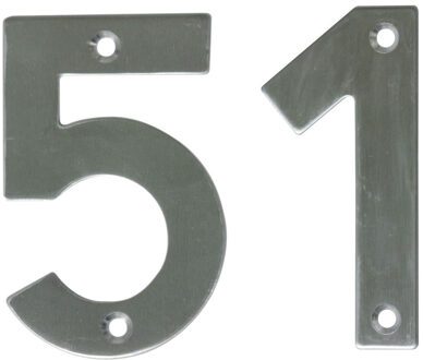 amig Huisnummer 51 - massief Inox RVS - 10cm - incl. bijpassende schroeven - zilver