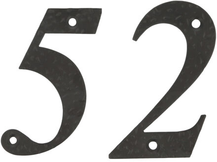 amig Huisnummer 52 - massief gesmeed staal - 10cm - incl. bijpassende schroeven - zwart