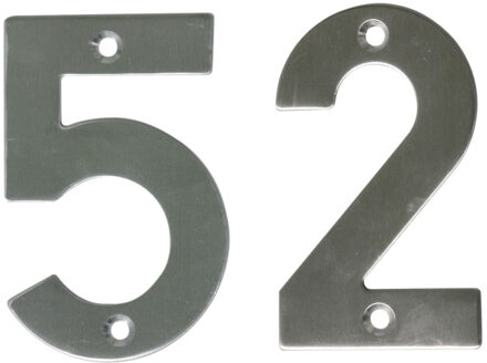 amig Huisnummer 52 - massief Inox RVS - 10cm - incl. bijpassende schroeven - zilver