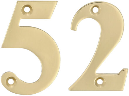 amig Huisnummer 52 - massief messing - 10cm - incl. bijpassende schroeven - gepolijst - goudkleur