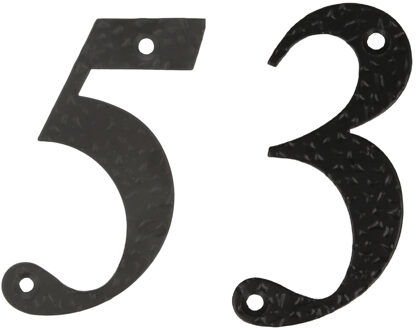 amig Huisnummer 53 - massief gesmeed staal - 10cm - incl. bijpassende schroeven - zwart