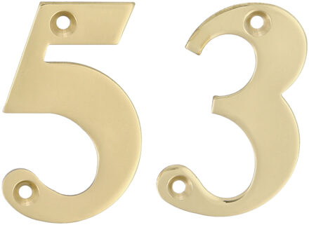 amig Huisnummer 53 - massief messing - 10cm - incl. bijpassende schroeven - gepolijst - goudkleur