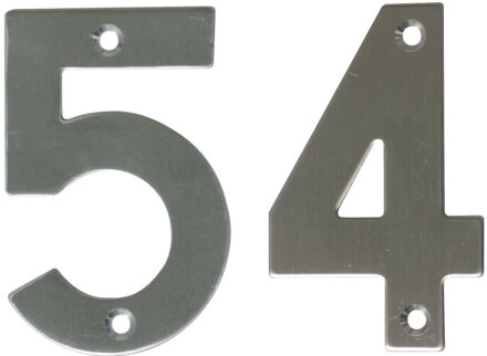 amig Huisnummer 54 - massief Inox RVS - 10cm - incl. bijpassende schroeven - zilver