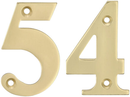 amig Huisnummer 54 - massief messing - 10cm - incl. bijpassende schroeven - gepolijst - goudkleur
