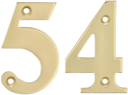 amig Huisnummer 54 - massief messing - 5cm - incl. bijpassende schroeven - gepolijst - goudkleur