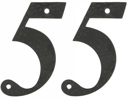 amig Huisnummer 55 - massief gesmeed staal - 10cm - incl. bijpassende schroeven - zwart
