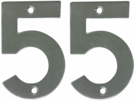 amig Huisnummer 55 - massief Inox RVS - 10cm - incl. bijpassende schroeven - zilver