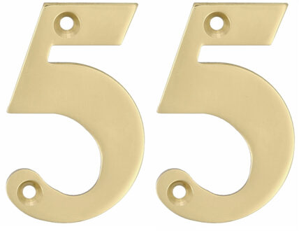 amig Huisnummer 55 - massief messing - 10cm - incl. bijpassende schroeven - gepolijst - goudkleu