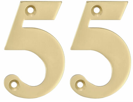 amig Huisnummer 55 - massief messing - 5cm - incl. bijpassende schroeven - gepolijst - goudkleur