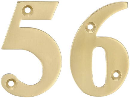 amig Huisnummer 56 - massief messing - 10cm - incl. bijpassende schroeven - gepolijst - goudkleur