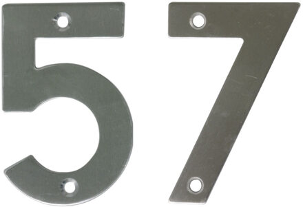 amig Huisnummer 57 - massief Inox RVS - 10cm - incl. bijpassende schroeven - zilver