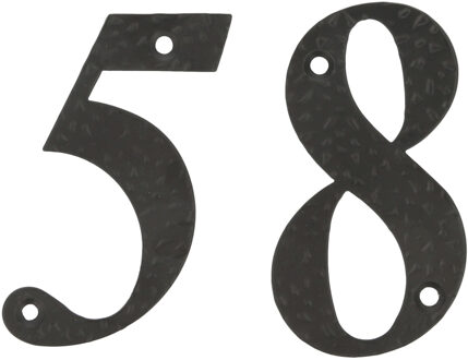 amig Huisnummer 58 - massief gesmeed staal - 10cm - incl. bijpassende schroeven - zwart