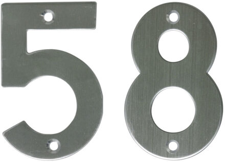 amig Huisnummer 58 - massief Inox RVS - 10cm - incl. bijpassende schroeven - zilver