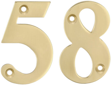 amig Huisnummer 58 - massief messing - 10cm - incl. bijpassende schroeven - gepolijst - goudkleur