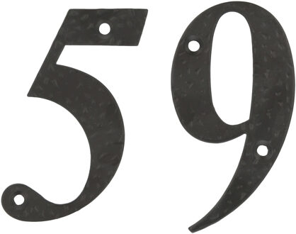 amig Huisnummer 59 - massief gesmeed staal - 10cm - incl. bijpassende schroeven - zwart