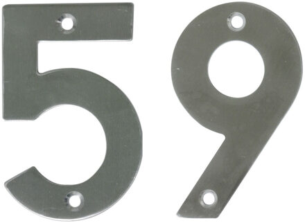 amig Huisnummer 59 - massief Inox RVS - 10cm - incl. bijpassende schroeven - zilver