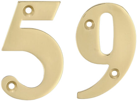 amig Huisnummer 59 - massief messing - 5cm - incl. bijpassende schroeven - gepolijst - goudkleur