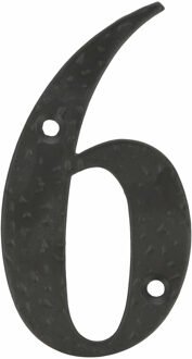 amig Huisnummer 6 - massief gesmeed staal - 10cm - incl. bijpassende schroeven - zwart