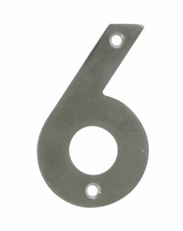 amig Huisnummer 6 - massief Inox RVS - 10cm - incl. bijpassende schroeven - zilver