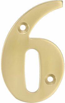 amig Huisnummer 6 - massief messing - 10cm - incl. bijpassende schroeven - gepolijst - goudkleur