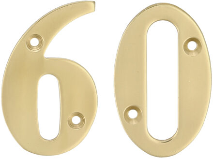 amig Huisnummer 60 - massief messing - 10cm - incl. bijpassende schroeven - gepolijst - goudkleur