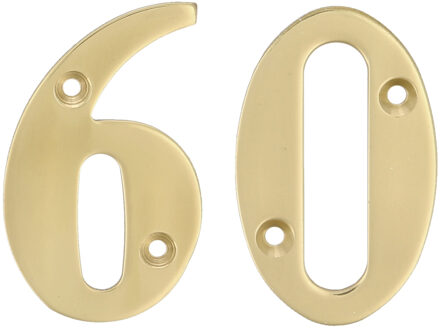 amig Huisnummer 60 - massief messing - 5cm - incl. bijpassende schroeven - gepolijst - goudkleur