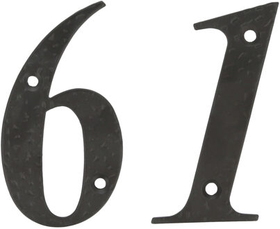 amig Huisnummer 61 - massief gesmeed staal - 10cm - incl. bijpassende schroeven - zwart