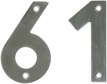 amig Huisnummer 61 - massief Inox RVS - 10cm - incl. bijpassende schroeven - zilver