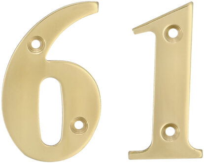 amig Huisnummer 61 - massief messing - 10cm - incl. bijpassende schroeven - gepolijst - goudkleur