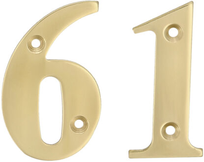 amig Huisnummer 61 - massief messing - 5cm - incl. bijpassende schroeven - gepolijst - goudkleur