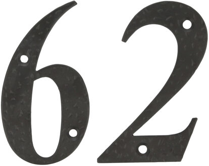 amig Huisnummer 62 - massief gesmeed staal - 10cm - incl. bijpassende schroeven - zwart