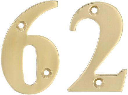 amig Huisnummer 62 - massief messing - 10cm - incl. bijpassende schroeven - gepolijst - goudkleur
