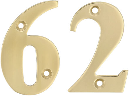 amig Huisnummer 62 - massief messing - 5cm - incl. bijpassende schroeven - gepolijst - goudkleur