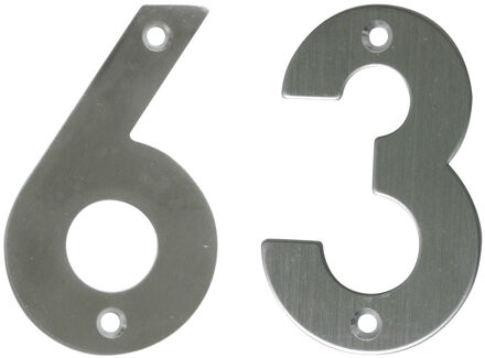 amig Huisnummer 63 - massief Inox RVS - 10cm - incl. bijpassende schroeven - zilver