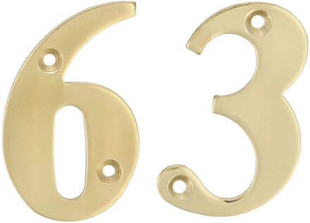 amig Huisnummer 63 - massief messing - 5cm - incl. bijpassende schroeven - gepolijst - goudkleur