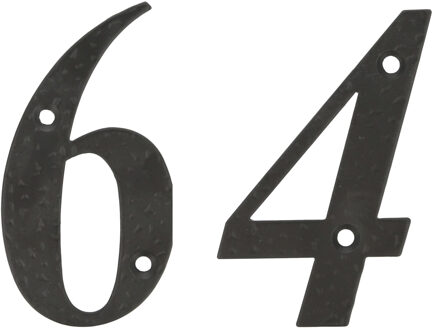 amig Huisnummer 64 - massief gesmeed staal - 10cm - incl. bijpassende schroeven - zwart