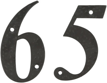 amig Huisnummer 65 - massief gesmeed staal - 10cm - incl. bijpassende schroeven - zwart