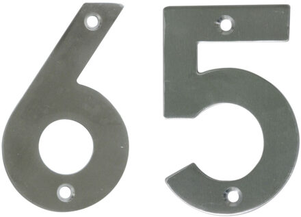 amig Huisnummer 65 - massief Inox RVS - 10cm - incl. bijpassende schroeven - zilver