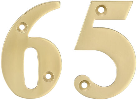 amig Huisnummer 65 - massief messing - 10cm - incl. bijpassende schroeven - gepolijst - goudkleur