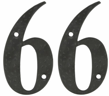 amig Huisnummer 66 - massief gesmeed staal - 10cm - incl. bijpassende schroeven - zwart