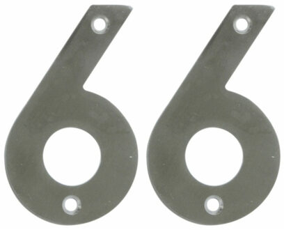 amig Huisnummer 66 - massief Inox RVS - 10cm - incl. bijpassende schroeven - zilver
