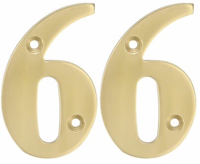 amig Huisnummer 66 - massief messing - 10cm - incl. bijpassende schroeven - gepolijst - goudkleu