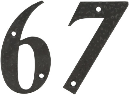 amig Huisnummer 67 - massief gesmeed staal - 10cm - incl. bijpassende schroeven - zwart