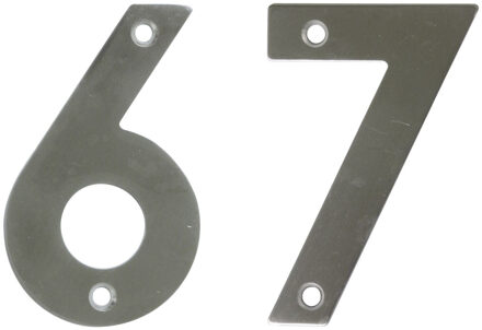 amig Huisnummer 67 - massief Inox RVS - 10cm - incl. bijpassende schroeven - zilver