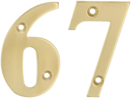 amig Huisnummer 67 - massief messing - 10cm - incl. bijpassende schroeven - gepolijst - goudkleur